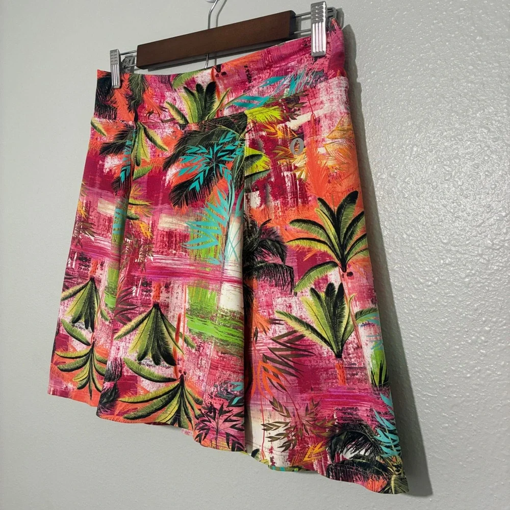 Dona Jo JoJo Skirt Tropical Palm Print Activewear Skort Pink Orange Size 2